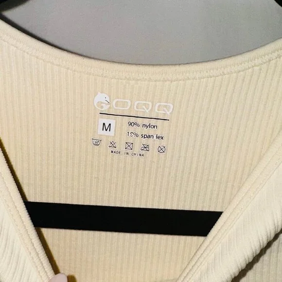 OQQ Womens Medium Stretch Rib Knit Snap Round Neck Sleeveless Bodysuits Cream - Picture 5 of 5